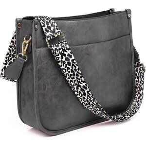Women’s Grey Leather Purse Zipped Pockets Crossbody Bag and Shoulder Bag